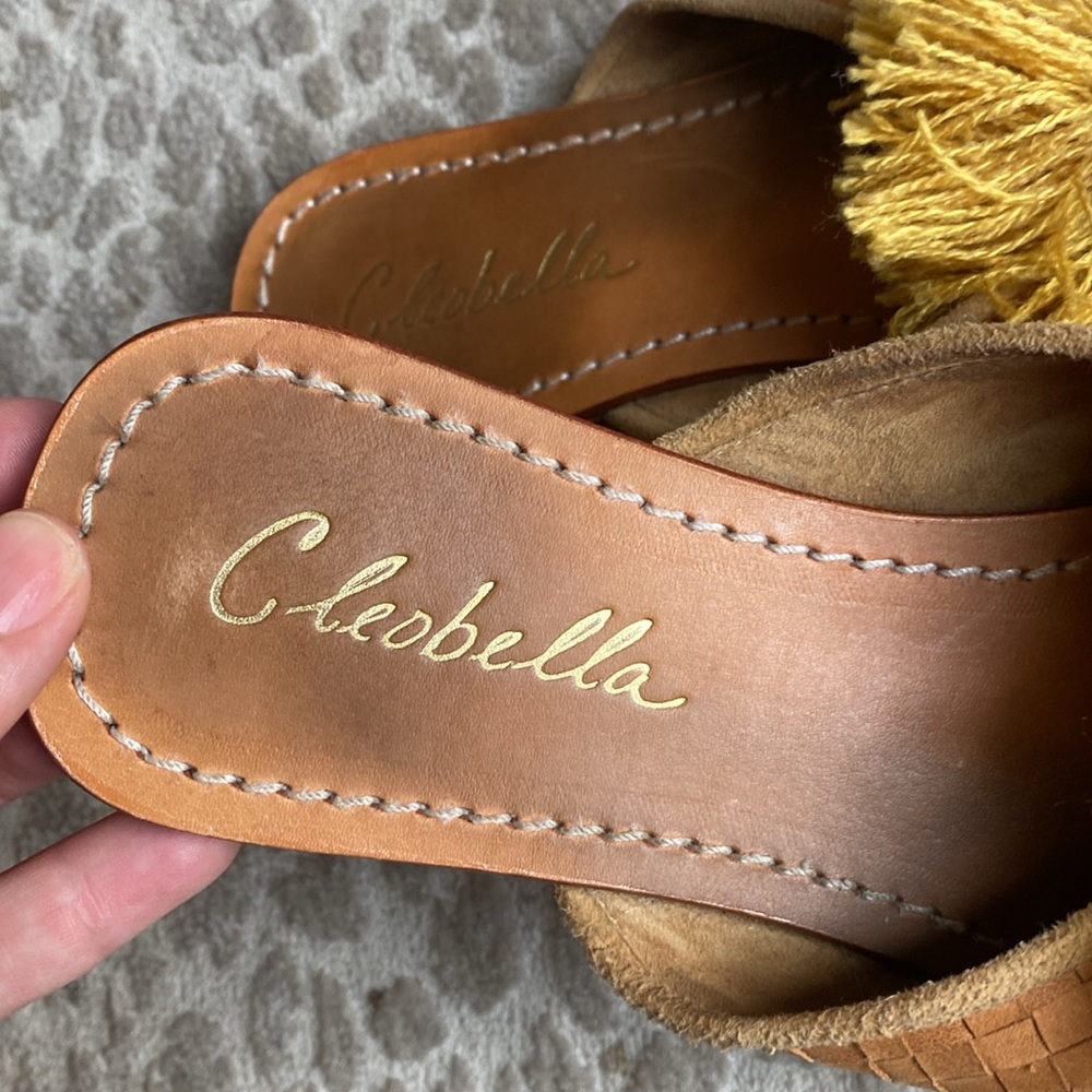 Cleobella Handmade Pom Pom Leather Multicolored Sandal Slides, size 38/US 8 - Picture 4 of 8